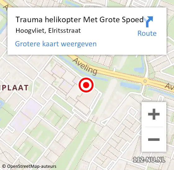 Locatie op kaart van de 112 melding: Trauma helikopter Met Grote Spoed Naar Hoogvliet, Elritsstraat op 18 september 2023 13:06