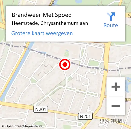 Locatie op kaart van de 112 melding: Brandweer Met Spoed Naar Heemstede, Chrysanthemumlaan op 18 september 2023 13:11