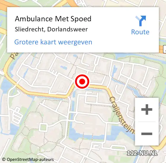 Locatie op kaart van de 112 melding: Ambulance Met Spoed Naar Sliedrecht, Dorlandsweer op 18 september 2023 13:29