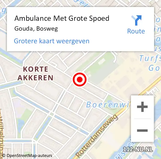 Locatie op kaart van de 112 melding: Ambulance Met Grote Spoed Naar Gouda, Bosweg op 18 september 2023 13:45