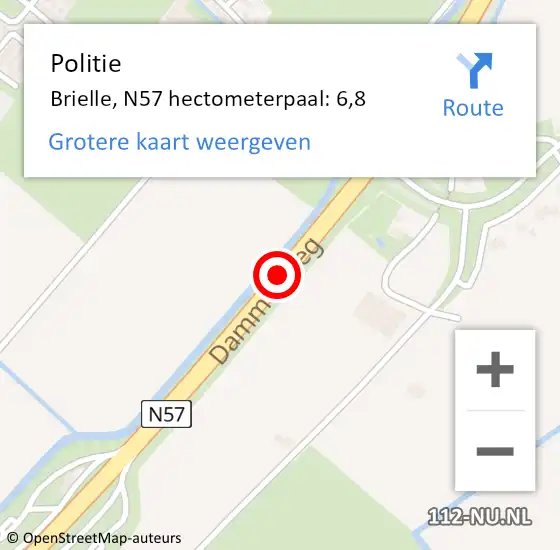 Locatie op kaart van de 112 melding: Politie Brielle, N57 hectometerpaal: 6,8 op 18 september 2023 13:54