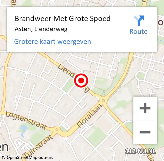 Locatie op kaart van de 112 melding: Brandweer Met Grote Spoed Naar Asten, Lienderweg op 18 september 2023 14:11