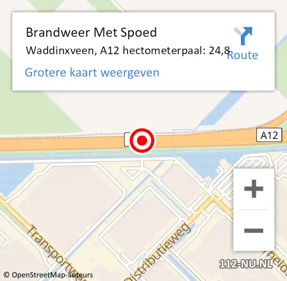 Locatie op kaart van de 112 melding: Brandweer Met Spoed Naar Waddinxveen, A12 hectometerpaal: 24,8 op 18 september 2023 14:13