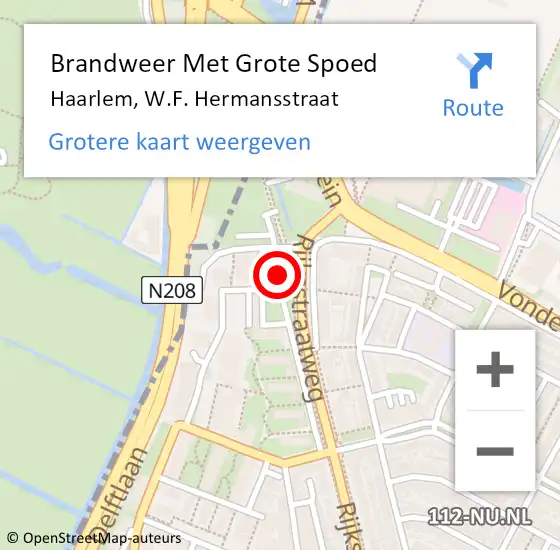 Locatie op kaart van de 112 melding: Brandweer Met Grote Spoed Naar Haarlem, W.F. Hermansstraat op 18 september 2023 14:18