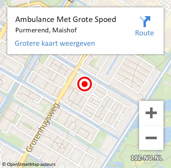 Locatie op kaart van de 112 melding: Ambulance Met Grote Spoed Naar Purmerend, Maishof op 18 september 2023 14:19