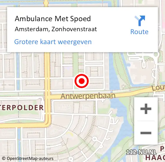 Locatie op kaart van de 112 melding: Ambulance Met Spoed Naar Amsterdam, Zonhovenstraat op 18 september 2023 14:35