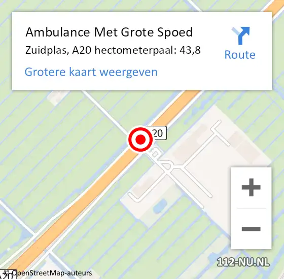 Locatie op kaart van de 112 melding: Ambulance Met Grote Spoed Naar Zuidplas, A20 hectometerpaal: 43,8 op 18 september 2023 14:55