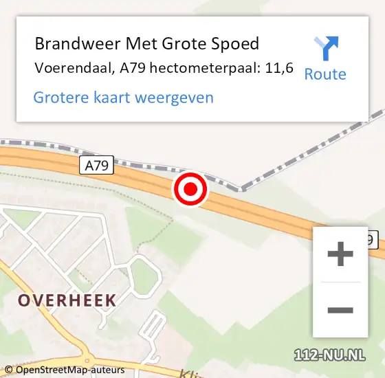 Locatie op kaart van de 112 melding: Brandweer Met Grote Spoed Naar Voerendaal, A79 hectometerpaal: 11,6 op 18 september 2023 14:56