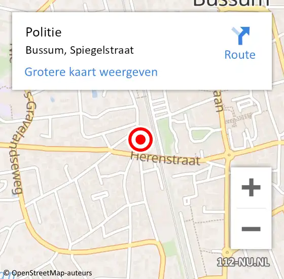 Locatie op kaart van de 112 melding: Politie Bussum, Spiegelstraat op 18 september 2023 15:18