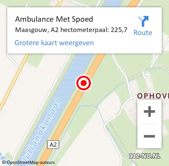 Locatie op kaart van de 112 melding: Ambulance Met Spoed Naar Maasgouw, A2 hectometerpaal: 225,7 op 18 september 2023 15:49