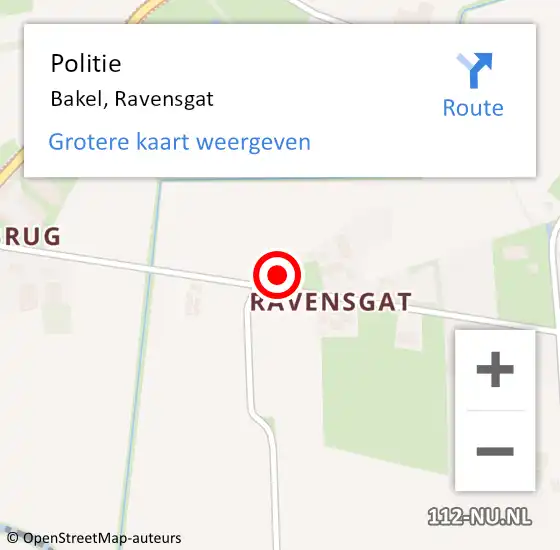 Locatie op kaart van de 112 melding: Politie Bakel, Ravensgat op 18 september 2023 15:57