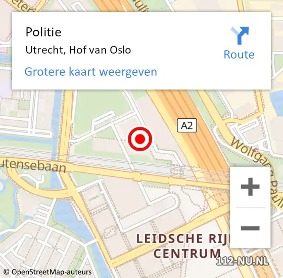 Locatie op kaart van de 112 melding: Politie Utrecht, Hof van Oslo op 18 september 2023 16:09