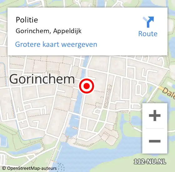 Locatie op kaart van de 112 melding: Politie Gorinchem, Appeldijk op 18 september 2023 16:17