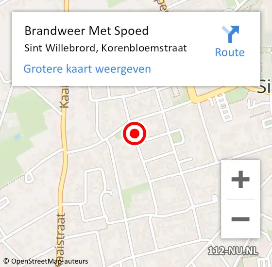 Locatie op kaart van de 112 melding: Brandweer Met Spoed Naar Sint Willebrord, Korenbloemstraat op 18 september 2023 16:23