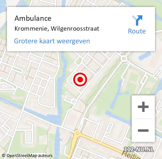 Locatie op kaart van de 112 melding: Ambulance Krommenie, Wilgenroosstraat op 18 september 2023 16:36