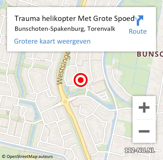 Locatie op kaart van de 112 melding: Trauma helikopter Met Grote Spoed Naar Bunschoten-Spakenburg, Torenvalk op 18 september 2023 16:38