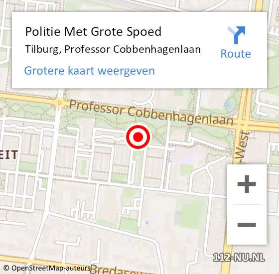 Locatie op kaart van de 112 melding: Politie Met Grote Spoed Naar Tilburg, Professor Cobbenhagenlaan op 18 september 2023 17:05