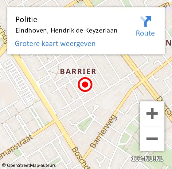 Locatie op kaart van de 112 melding: Politie Eindhoven, Hendrik de Keyzerlaan op 18 september 2023 17:06