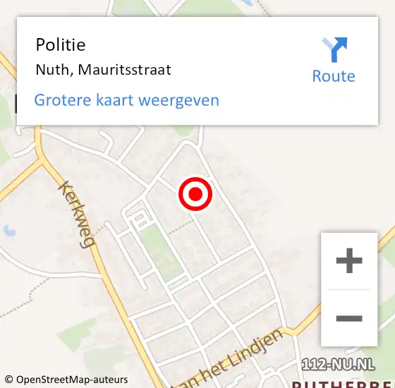 Locatie op kaart van de 112 melding: Politie Nuth, Mauritsstraat op 18 september 2023 17:10
