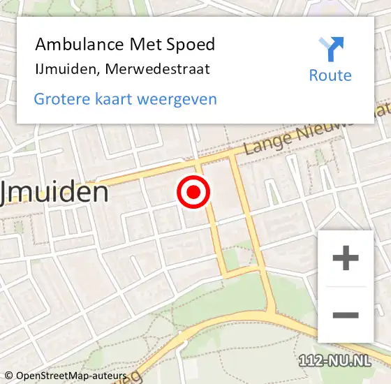 Locatie op kaart van de 112 melding: Ambulance Met Spoed Naar IJmuiden, Merwedestraat op 18 september 2023 17:11