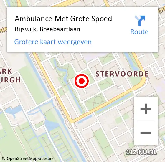 Locatie op kaart van de 112 melding: Ambulance Met Grote Spoed Naar Rijswijk, Breebaartlaan op 18 september 2023 17:25