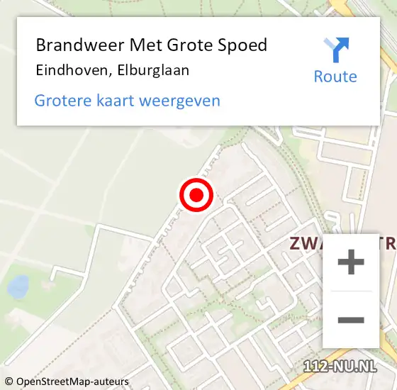 Locatie op kaart van de 112 melding: Brandweer Met Grote Spoed Naar Eindhoven, Elburglaan op 18 september 2023 17:26