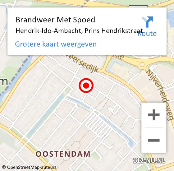 Locatie op kaart van de 112 melding: Brandweer Met Spoed Naar Hendrik-Ido-Ambacht, Prins Hendrikstraat op 18 september 2023 17:28