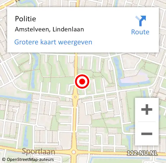 Locatie op kaart van de 112 melding: Politie Amstelveen, Lindenlaan op 8 september 2014 16:47