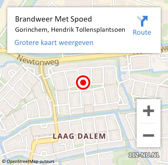 Locatie op kaart van de 112 melding: Brandweer Met Spoed Naar Gorinchem, Hendrik Tollensplantsoen op 18 september 2023 17:53