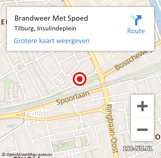 Locatie op kaart van de 112 melding: Brandweer Met Spoed Naar Tilburg, Insulindeplein op 18 september 2023 17:55