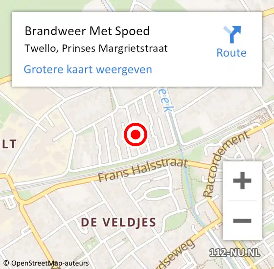 Locatie op kaart van de 112 melding: Brandweer Met Spoed Naar Twello, Prinses Margrietstraat op 18 september 2023 18:05