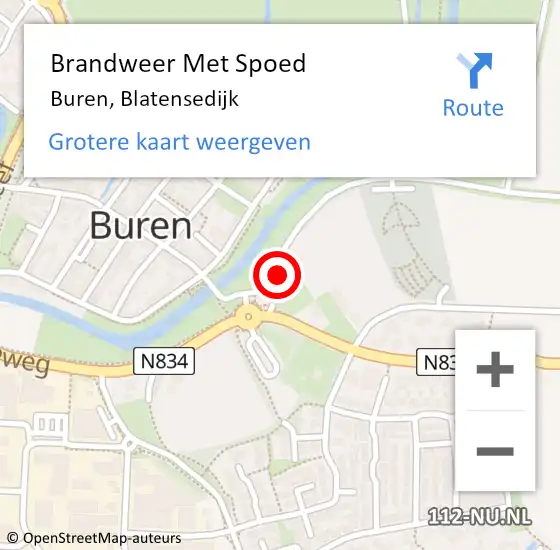 Locatie op kaart van de 112 melding: Brandweer Met Spoed Naar Buren, Blatensedijk op 18 september 2023 18:09