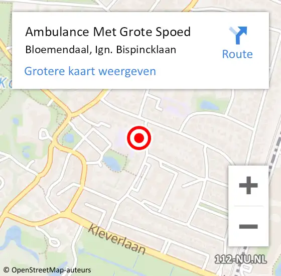 Locatie op kaart van de 112 melding: Ambulance Met Grote Spoed Naar Bloemendaal, Ign. Bispincklaan op 18 september 2023 18:26