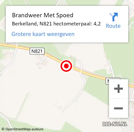 Locatie op kaart van de 112 melding: Brandweer Met Spoed Naar Berkelland, N821 hectometerpaal: 4,2 op 18 september 2023 18:32