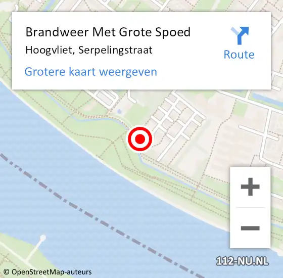 Locatie op kaart van de 112 melding: Brandweer Met Grote Spoed Naar Hoogvliet, Serpelingstraat op 18 september 2023 18:43