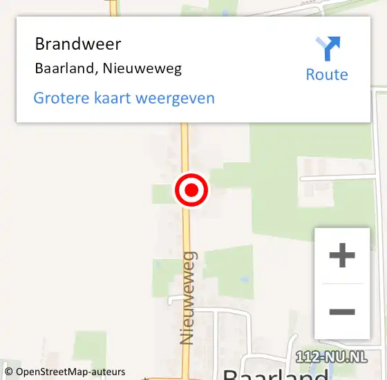 Locatie op kaart van de 112 melding: Brandweer Baarland, Nieuweweg op 18 september 2023 19:15