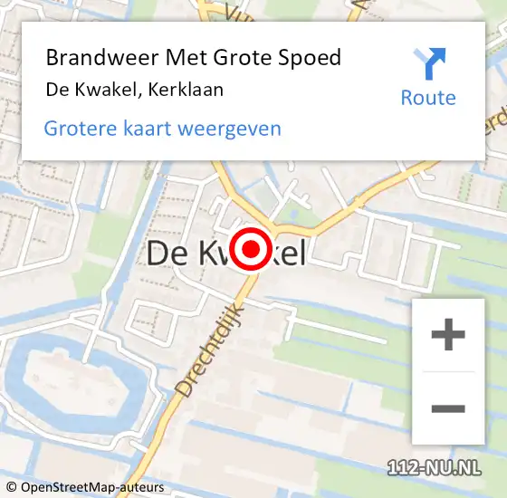 Locatie op kaart van de 112 melding: Brandweer Met Grote Spoed Naar De Kwakel, Kerklaan op 18 september 2023 19:27