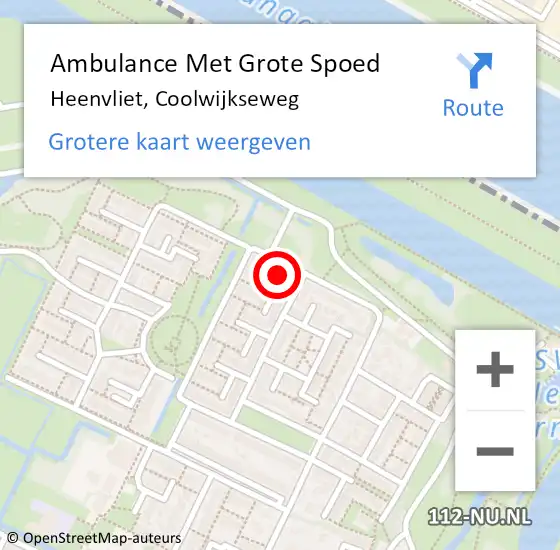 Locatie op kaart van de 112 melding: Ambulance Met Grote Spoed Naar Heenvliet, Coolwijkseweg op 18 september 2023 19:37