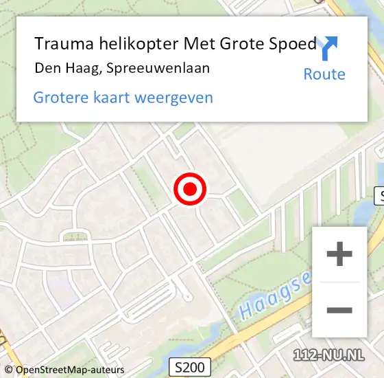 Locatie op kaart van de 112 melding: Trauma helikopter Met Grote Spoed Naar Den Haag, Spreeuwenlaan op 18 september 2023 20:07