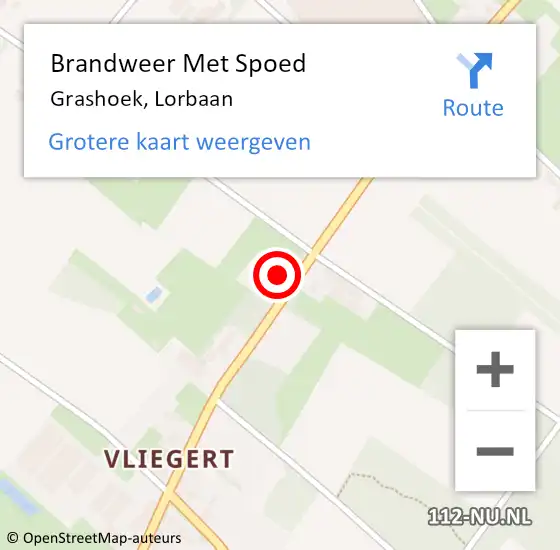 Locatie op kaart van de 112 melding: Brandweer Met Spoed Naar Grashoek, Lorbaan op 18 september 2023 20:56