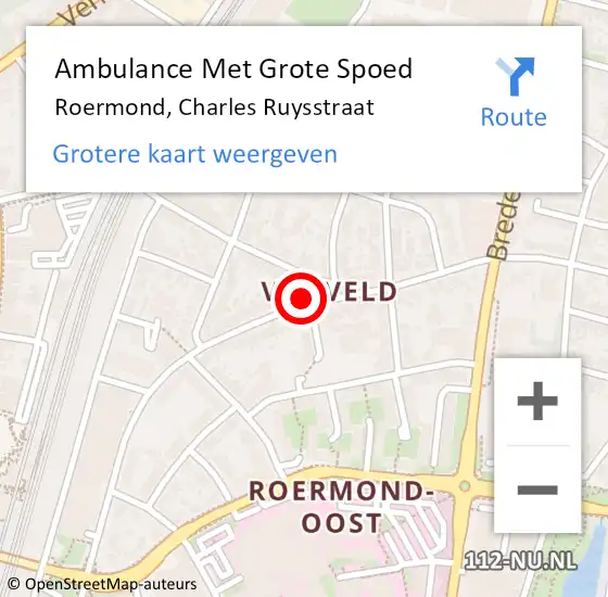 Locatie op kaart van de 112 melding: Ambulance Met Grote Spoed Naar Roermond, Charles Ruysstraat op 18 september 2023 20:57