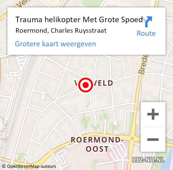 Locatie op kaart van de 112 melding: Trauma helikopter Met Grote Spoed Naar Roermond, Charles Ruysstraat op 18 september 2023 20:59