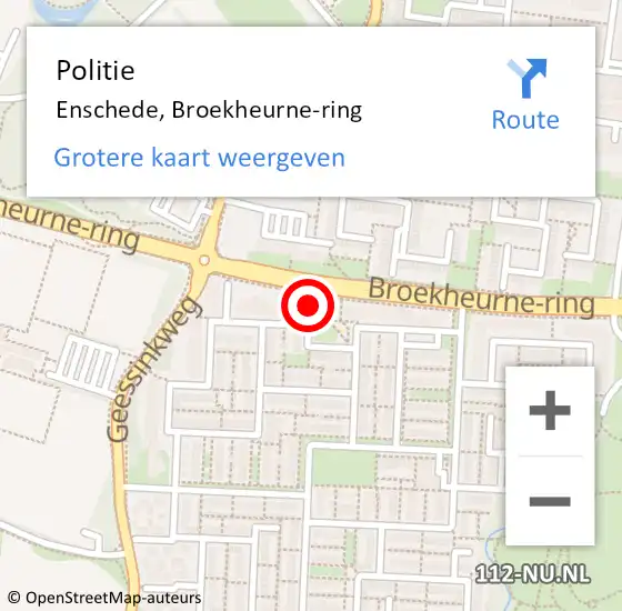 Locatie op kaart van de 112 melding: Politie Enschede, Broekheurne-ring op 18 september 2023 22:04