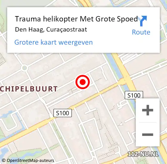 Locatie op kaart van de 112 melding: Trauma helikopter Met Grote Spoed Naar Den Haag, Curaçaostraat op 18 september 2023 22:34