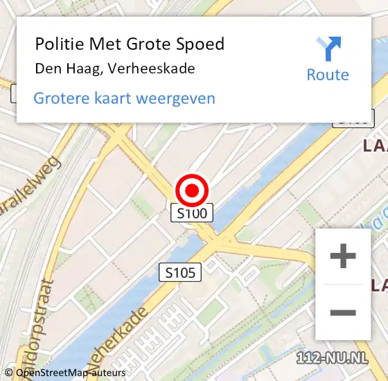 Locatie op kaart van de 112 melding: Politie Met Grote Spoed Naar Den Haag, Verheeskade op 18 september 2023 22:41