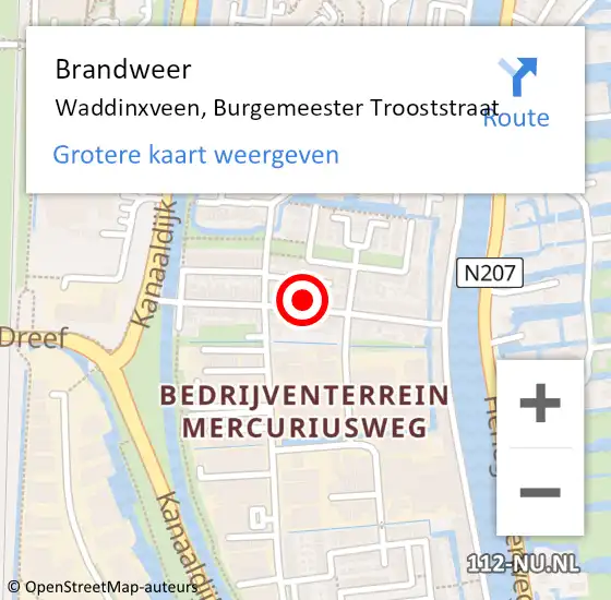 Locatie op kaart van de 112 melding: Brandweer Waddinxveen, Burgemeester Trooststraat op 18 september 2023 23:07