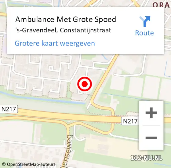 Locatie op kaart van de 112 melding: Ambulance Met Grote Spoed Naar 's-Gravendeel, Constantijnstraat op 19 september 2023 00:04