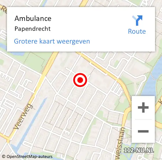 Locatie op kaart van de 112 melding: Ambulance Papendrecht op 19 september 2023 00:04