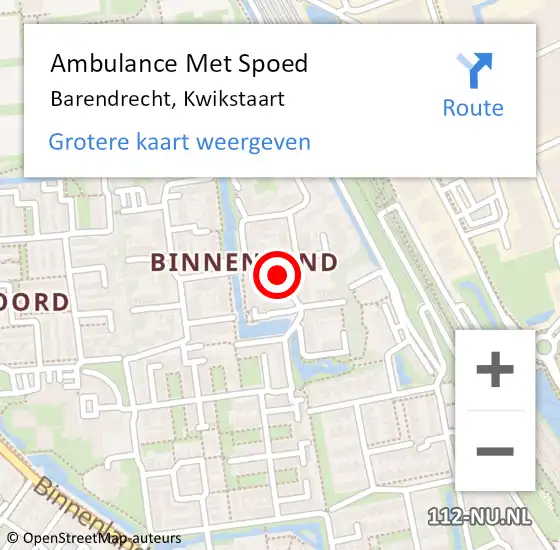 Locatie op kaart van de 112 melding: Ambulance Met Spoed Naar Barendrecht, Kwikstaart op 19 september 2023 00:10