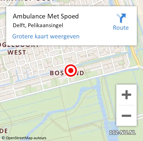 Locatie op kaart van de 112 melding: Ambulance Met Spoed Naar Delft, Pelikaansingel op 19 september 2023 00:12